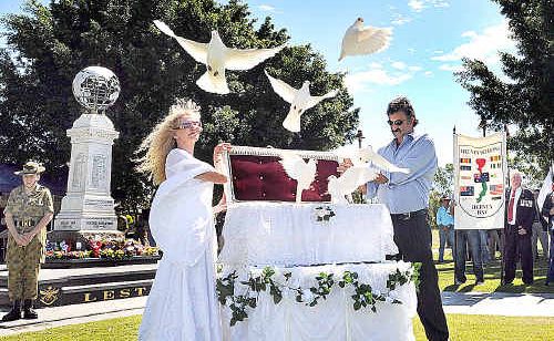 Doves are released at the end of the Vietnam Veterans Day memorial service in Hervey Bay. Doves are released at the end of the Vietnam Veterans Day memorial service in Hervey Bay.